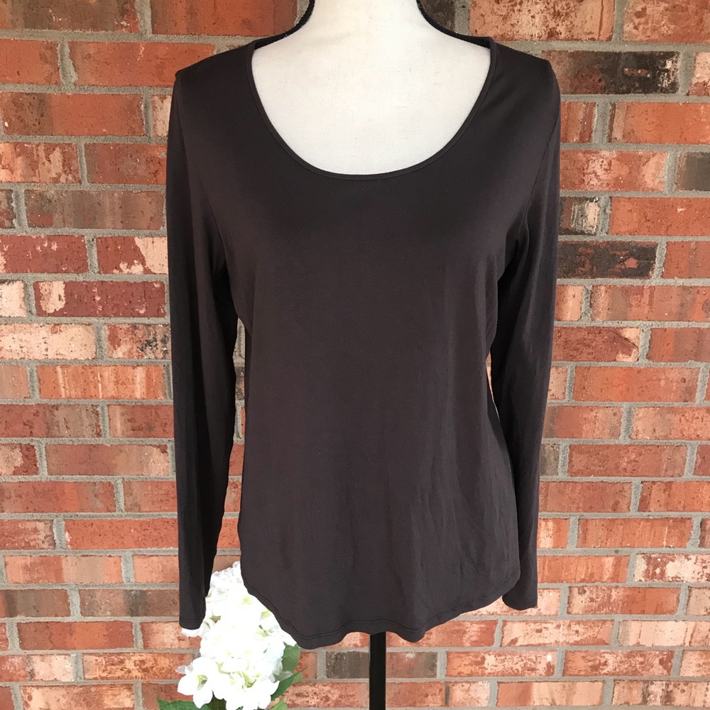 Eileen Fisher Long Sleeves Brown Shirts (#A56).